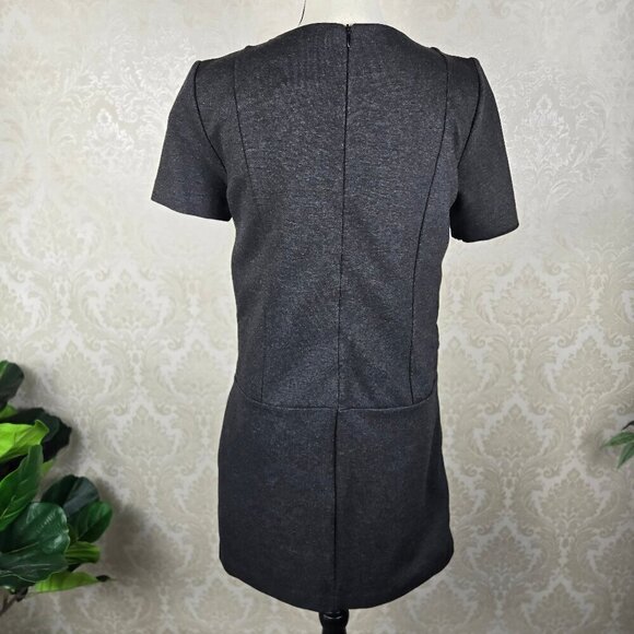 Zara Basic Sz Med Black Faux Leather Front Dress Gray Jersey Short Sleeves NWT - Picture 6 of 13